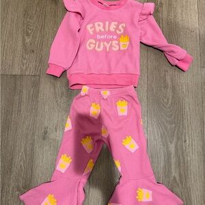 Pink Ruffled Kids Set with Fries Print